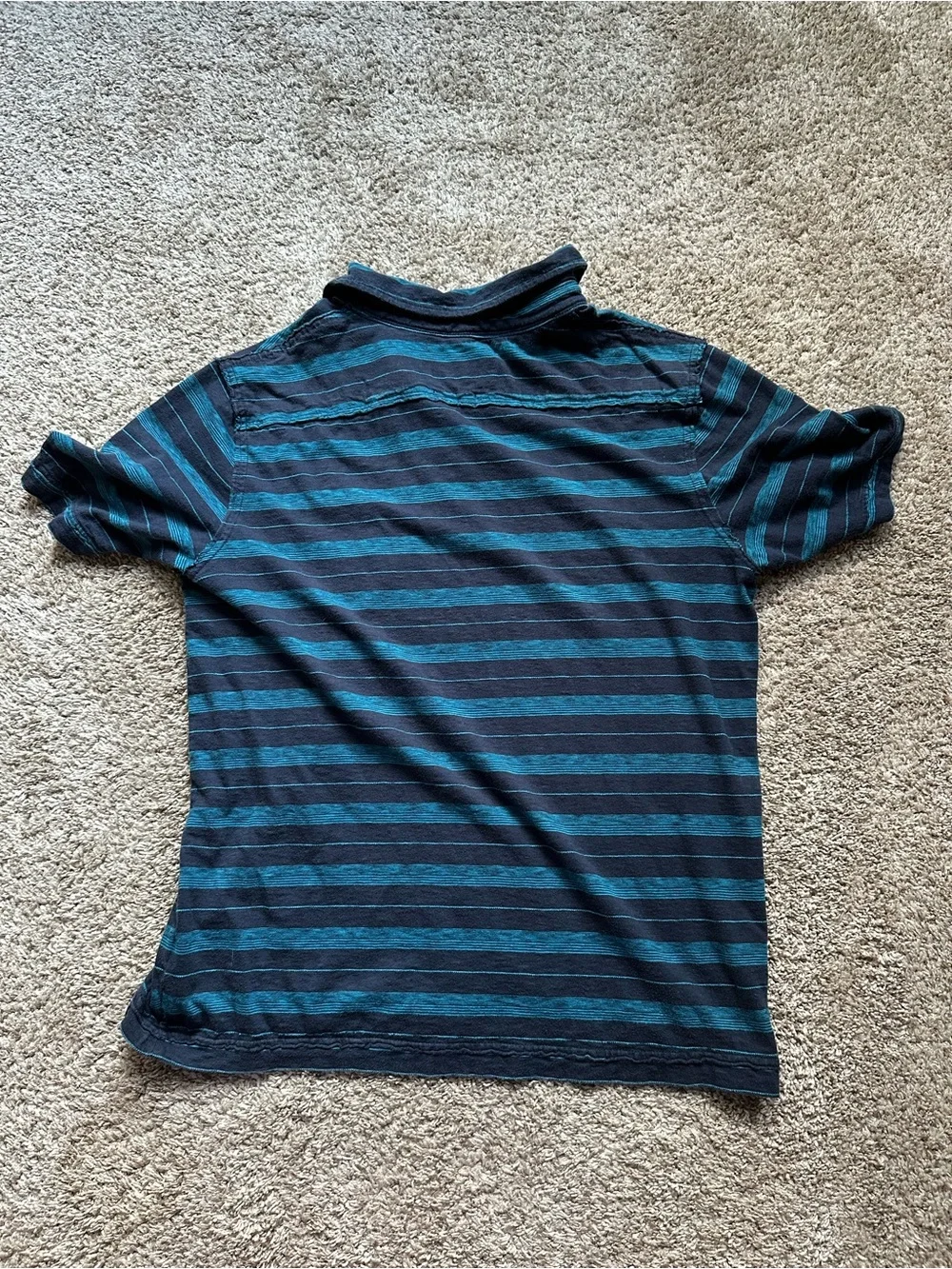 Vintage The North Face Striped Navy and Teal Polo